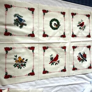 Vtg Cranston Fabric 18 Panels Birds of Christmas